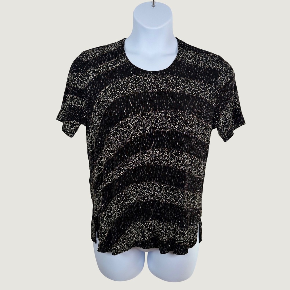 Stephen Y Glitter Print Short Sleeve Top Black Multi Size 1 Petit England Artsy
